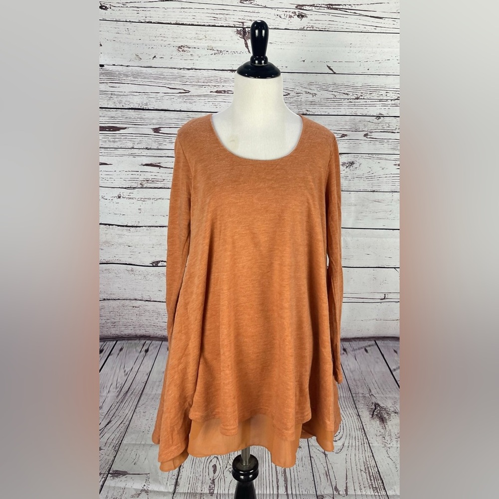 Umgee Top‎ Womens Size Small Orange Sherbet Scoop Neck Swing Tunic Flowy Boho